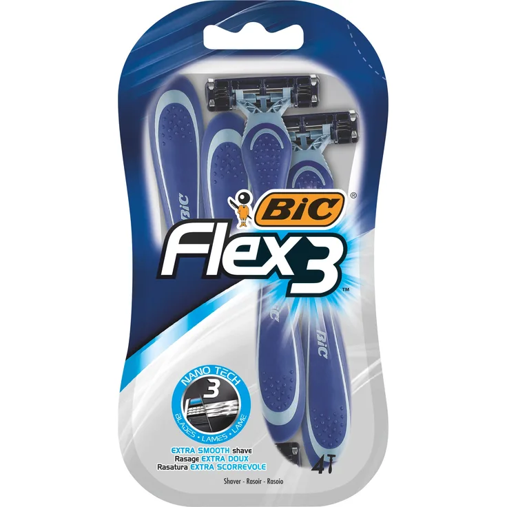 BIC Flex 3 Rasierer Set Männer, 3 Klingen, Für empfindliche Haut, 4 Stück