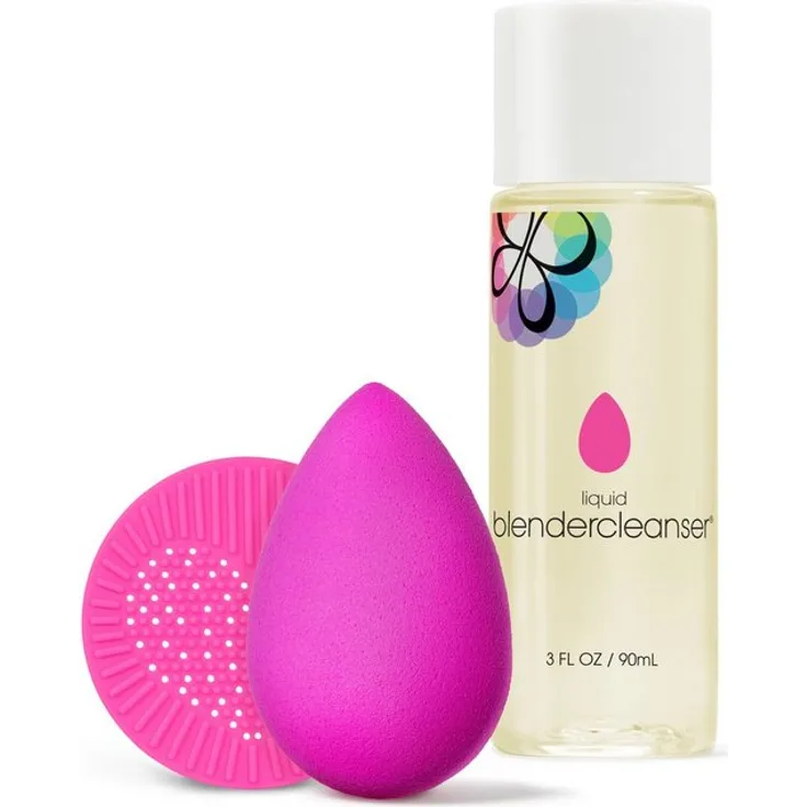 the original beautyblender Make-up Schwamm Base Station Set, 3 tlg., inkl. Liquid Blendercleanser und Silikon-Reinigungsmatte