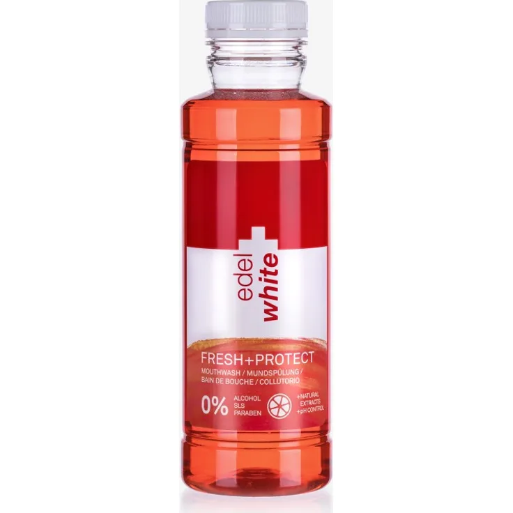 Edel&White Fresh&Protect Mundspülung 400 ml schützt vor Mundgeruch mit Grapefruit- und Limonenextrakten Mundspülung mit Fluorid ohne Alkohol