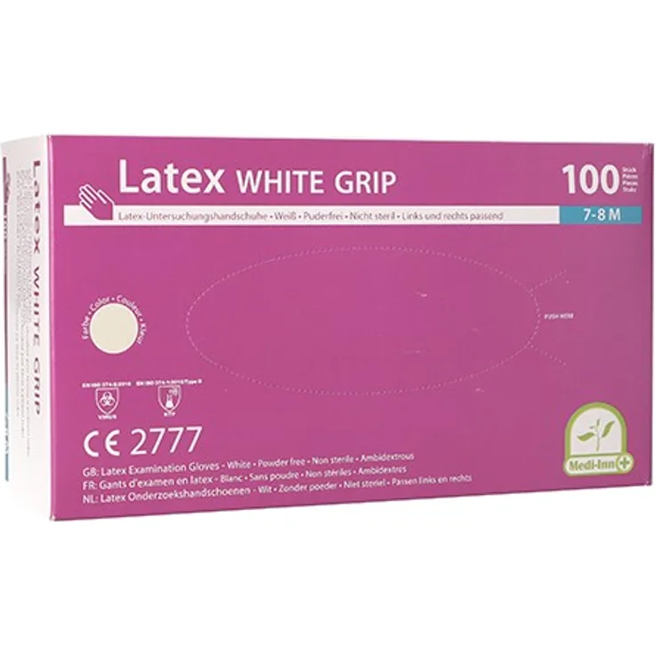 Medi-Inn 100 Handschuhe, Latex puderfrei White Grip natur Größe M