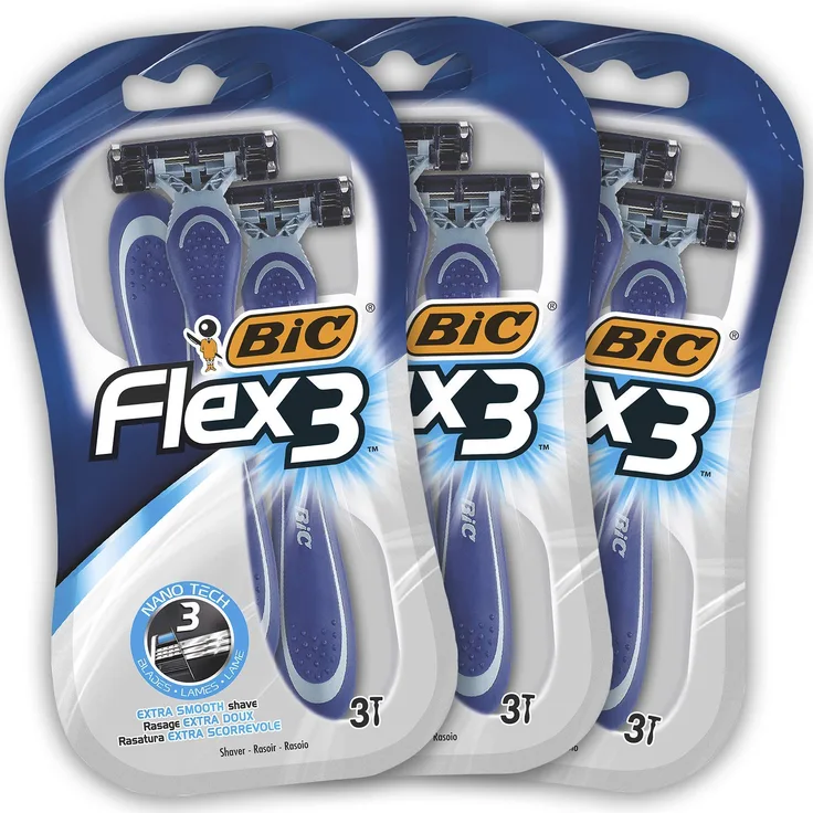BIC Flex 3 Männer Rasierer Set, 3 Klingen Einwegrasierer Set mit 9 Rasierern
