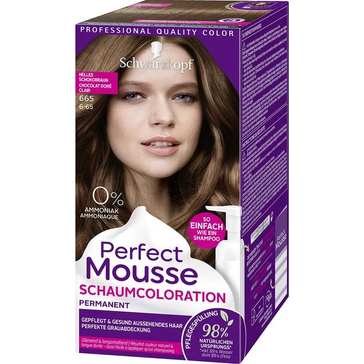 Schwarzkopf Perfect Mousse Permanente 665 Helles Schokogold Stufe 3 3 x 93 ml