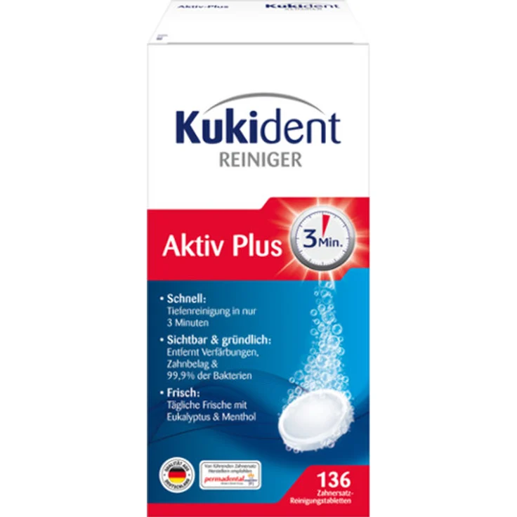 Kukident Aktiv Plus 136er-Pack Gebissreiniger mit Aktiv-Sauerstoff – Bild 1