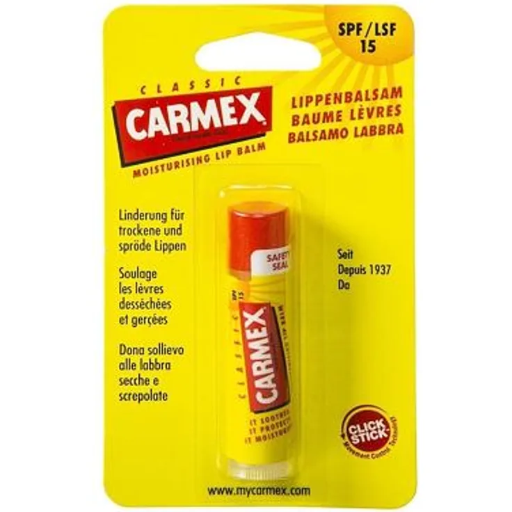 Carmex Classic Heilender Lippenbalsam Stift Spf15 4,25 g Für Frauen, Wirkung: Pflege, für gepflegte Lippen
