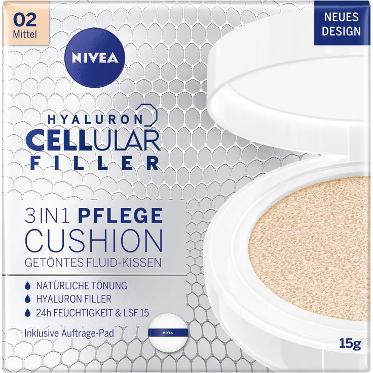 Nivea Hyaluron Cellular Filler Cushion Foundation 3 in 1 02 Medium 15 g