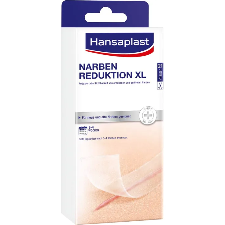Hansaplast Narben Reduktion, Narbenpflaster zur Reduktion der Sichtbarkeit von Narben, macht Narben dauerhaft flacher, heller und weicher, 1 x 21 Stück, (3 cm x 14,6 cm)