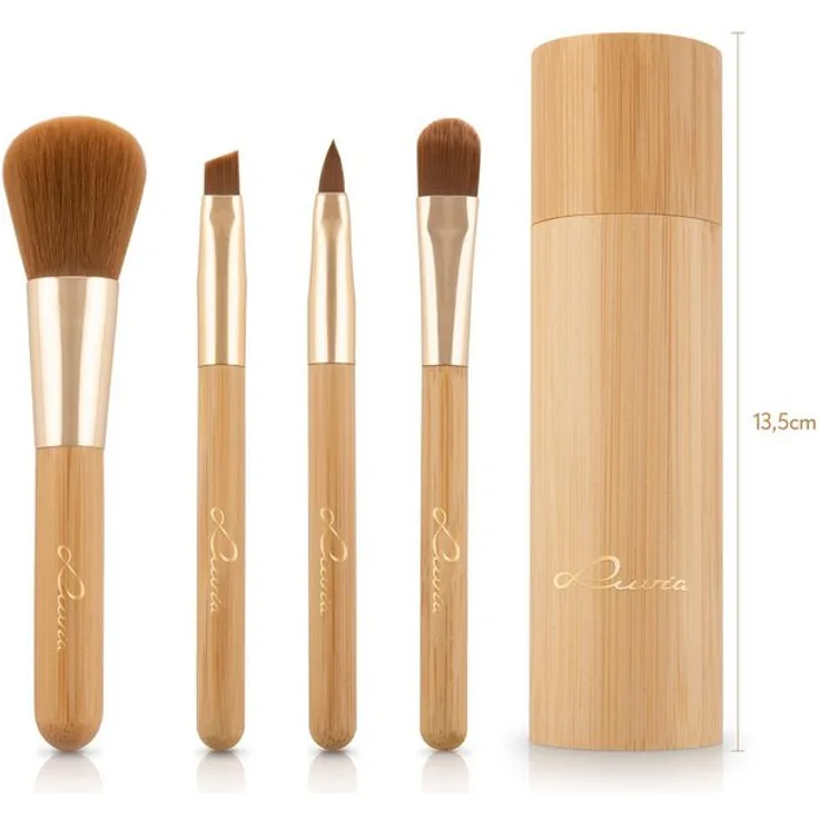 Luvia Cosmetics Kosmetikpinsel-Set Travel Bamboo Tube, 4 tlg. Make-up Accessoires Set, Dekorative Kosmetik Make-up Accessoires