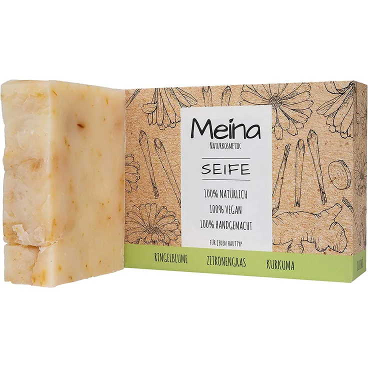 Meina Naturkosmetik Seife mit Ringelblume, Zitronengras und Kurkuma, Bio Naturseife, Palmölfrei, Natürlich, Vegan, Handgemacht (1 x 100 g) S-1002 für Alle Hauttypen geeignet