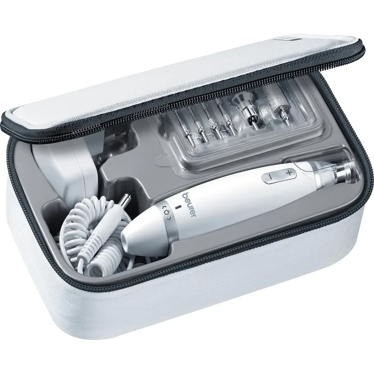 Beurer MP 62, Elektrisches Mani- und Pediküre-Gerät, Aufsätze: 10, Drehzahl stufenlos regelbar, mit LED-Licht, Rechts-, Linkslauf