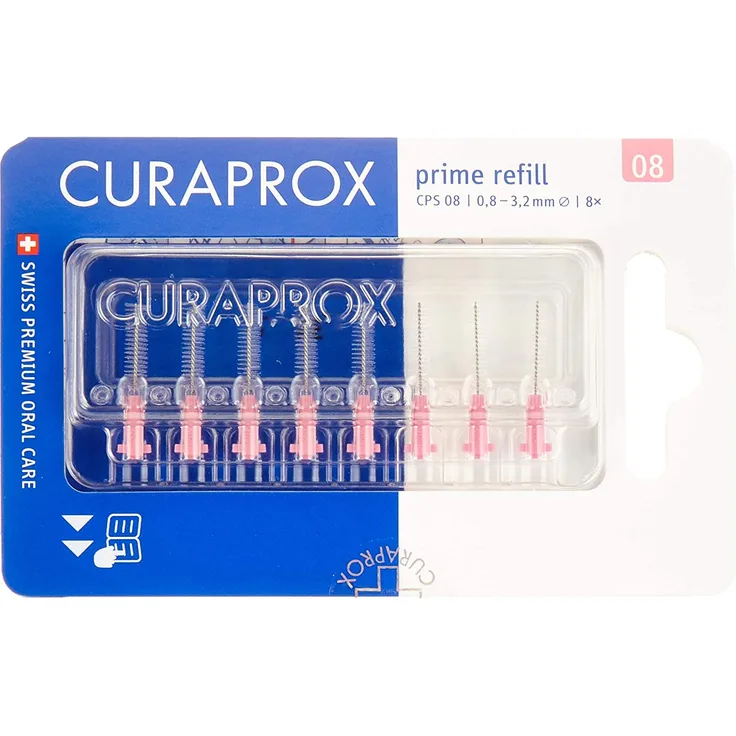 Curaprox CPS 08 prime Interdentalbürsten Refill 8 Stück, zur gründlichen Zahnzwischenraumreinigung