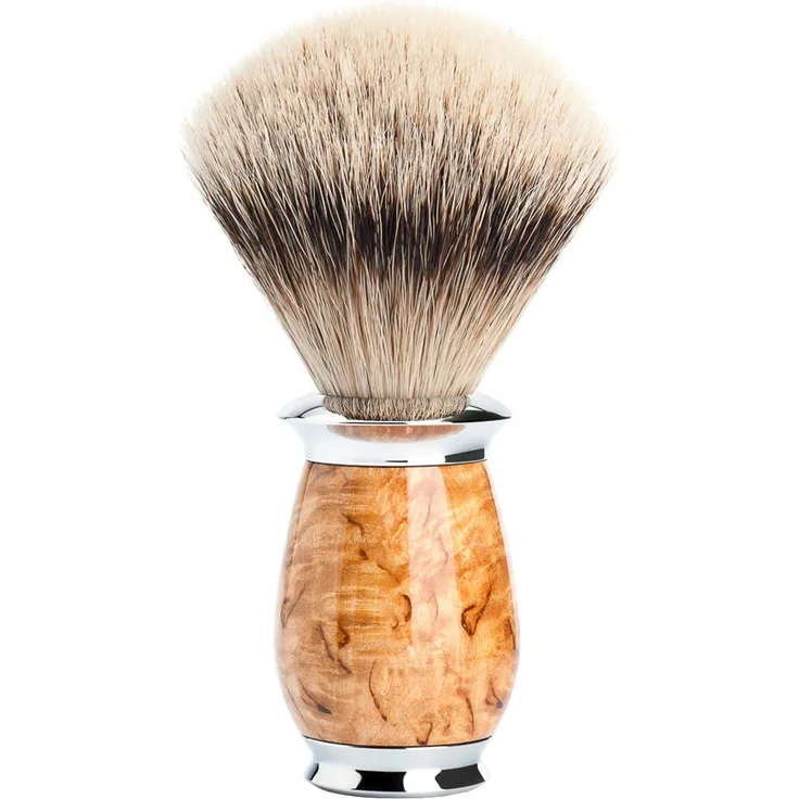 Mühle Purist Silberspitz Rasierpinsel Griffmaterial Karelische Maserbirke