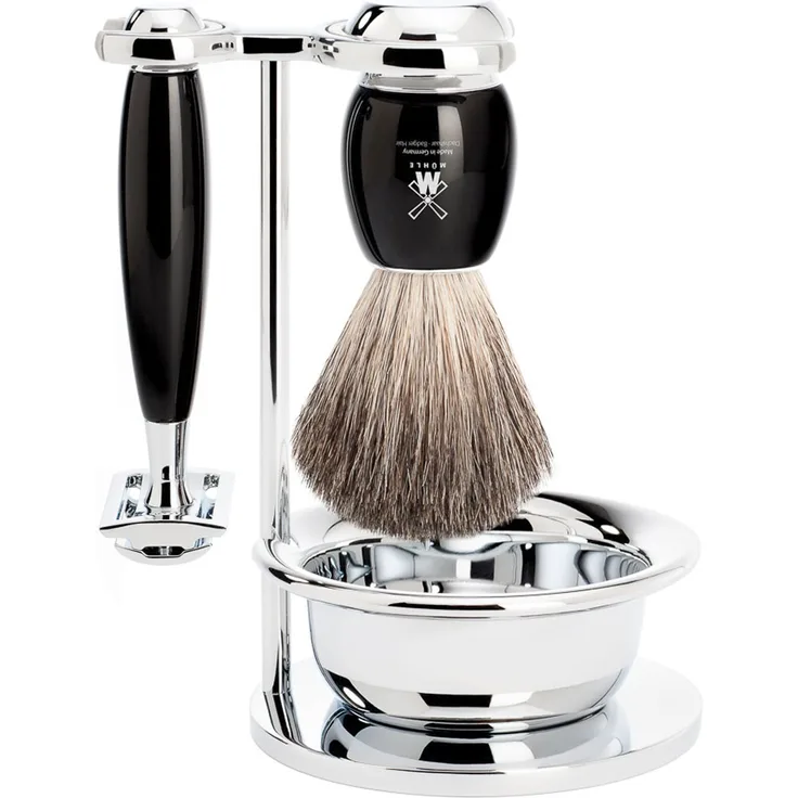 Mühle Vivo 4-tlg. Rasierset, Hobel, Griffe Edelharz schwarz