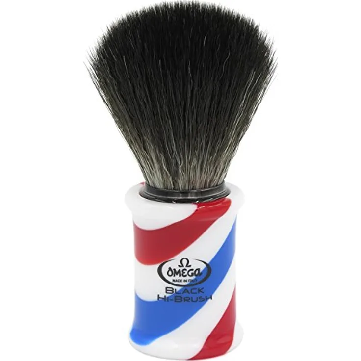 Omega 0196735 Rasierpinsel Black Hi-Brush - Barber Pole
