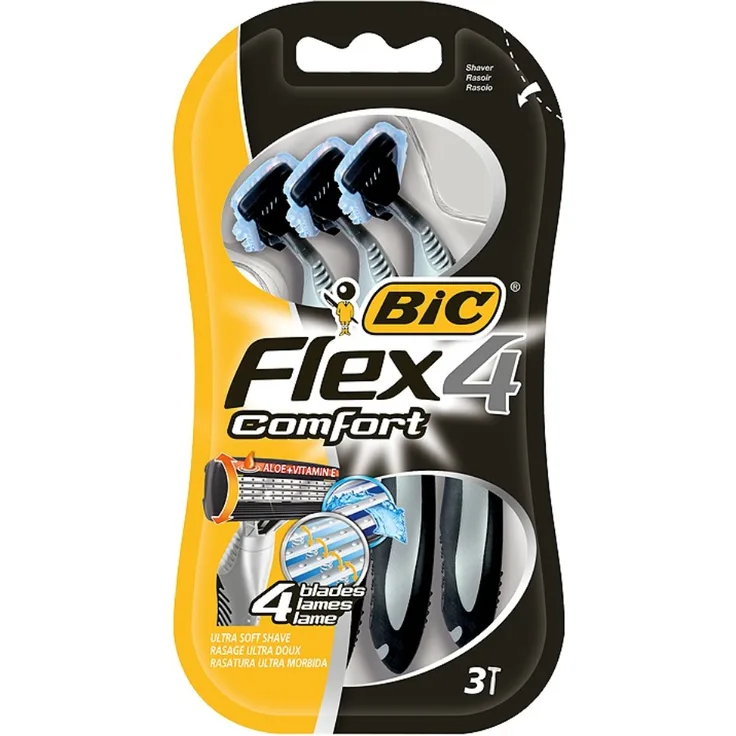 BIC Flex 4 Comfort Rasierer Set Männer, 4 Klingen, Für empfindliche Haut, 3 Stück
