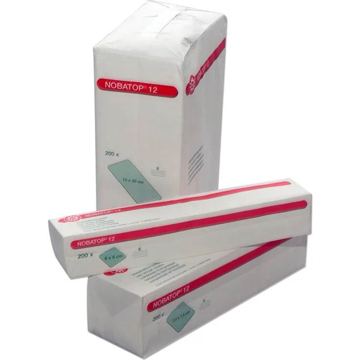 Noba Nobatop 12 unsterile Vlieskompressen 6- lagig 200 Stück 5 x 5 cm