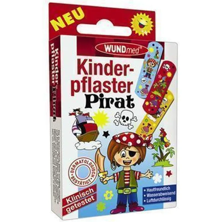 Wundmed Kinderpflaster Pirat 10er-pack, speziell für Kinder, verklebt nicht mit der Wunde