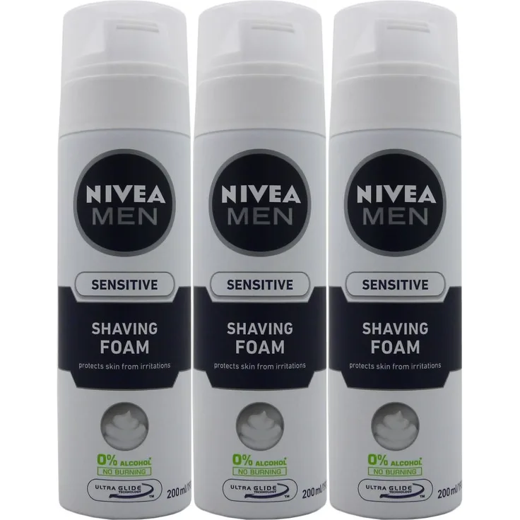 Nivea Men Shaving Foam Rasierschaum 3 x 200 ml - für empfindliche Haut Sensitive 600 ml