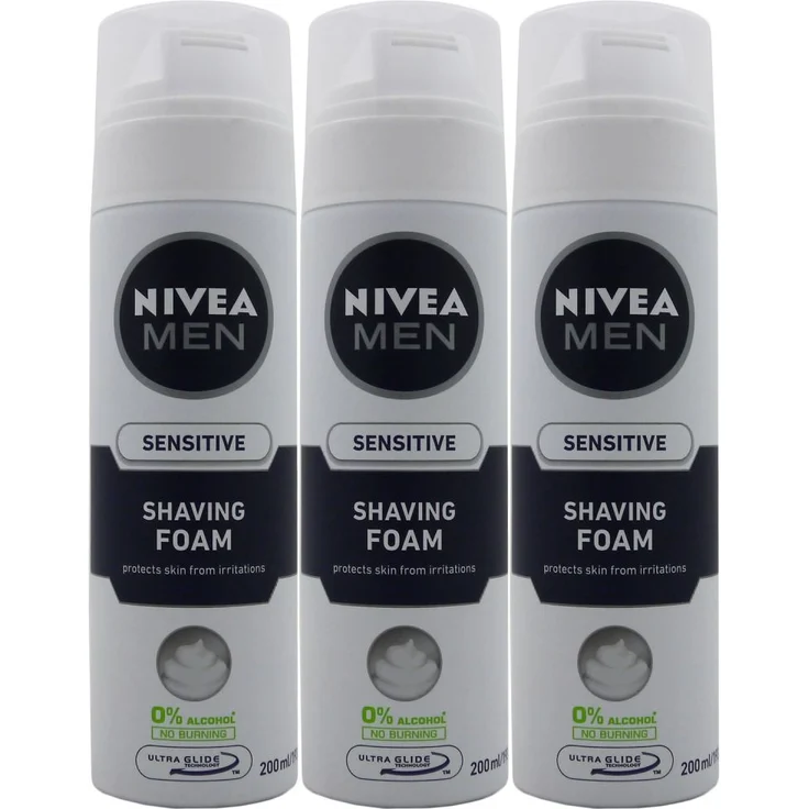 Nivea Men Shaving Foam Rasierschaum 3 x 200 ml - für empfindliche Haut Sensitive 600 ml