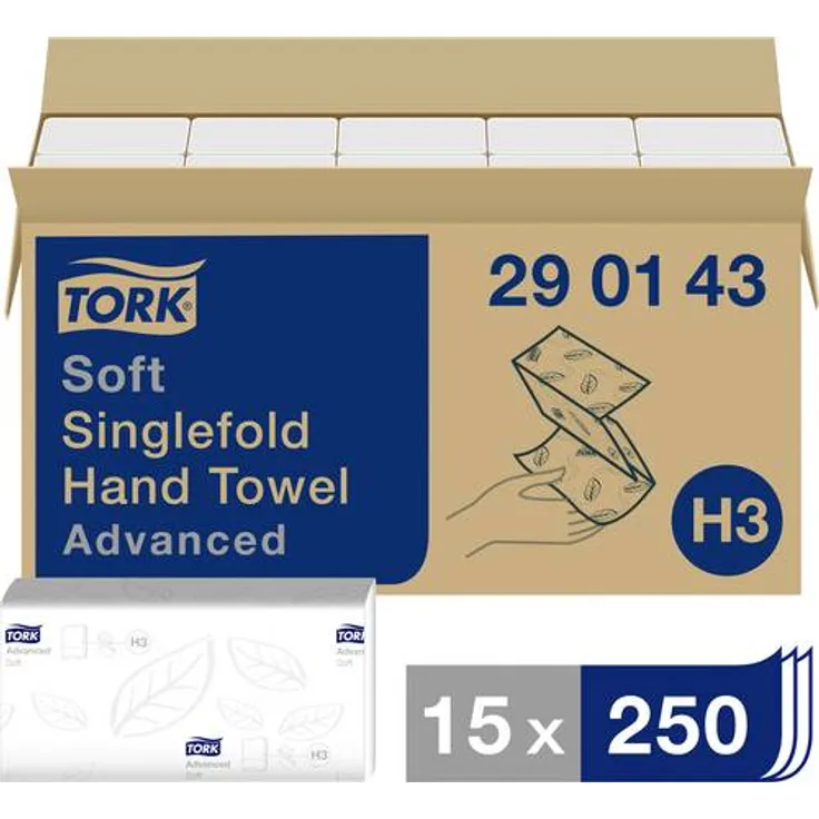 Tork 290143 Papierhandtücher (L x B) 23cm x 22.60cm Weiß 15 x 250 Bl.-Pack. 3750 Stück