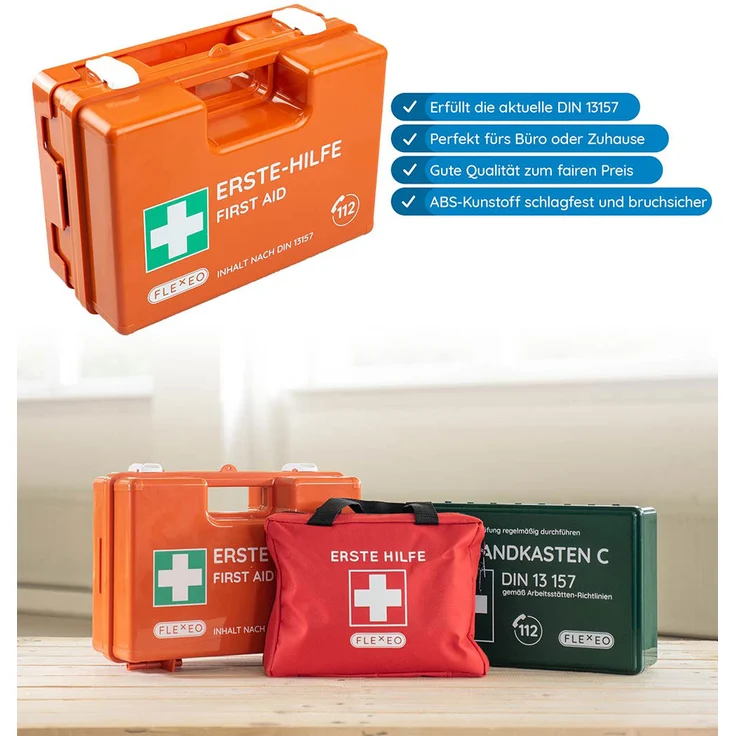 Flexeo Erste-Hilfe-Koffer DIN13157 orange inkl. Wandhalterung zur einfachen Montage – Bild 5