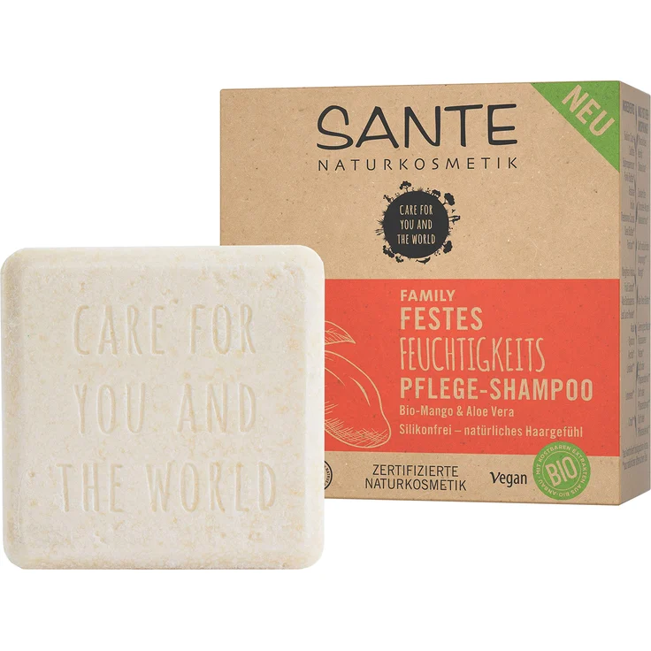Bio Shampoo Bar Von Sante Naturkosmetik Feuchtigkeits Festes Shampoo Für Trockenes Haar Mit Bio-Aloe Vera Und Mango Wie Eine Haarseife Zertifiziert & Vegan 60 ml – Bild 1