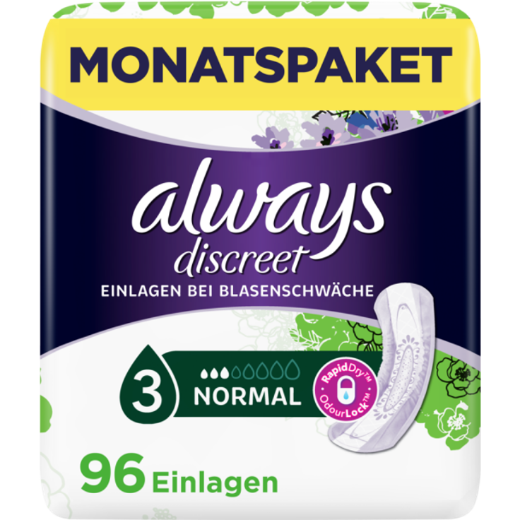 Always Discreet Inkontinenz Einlagen Normal Monatspack mit 96 Stück