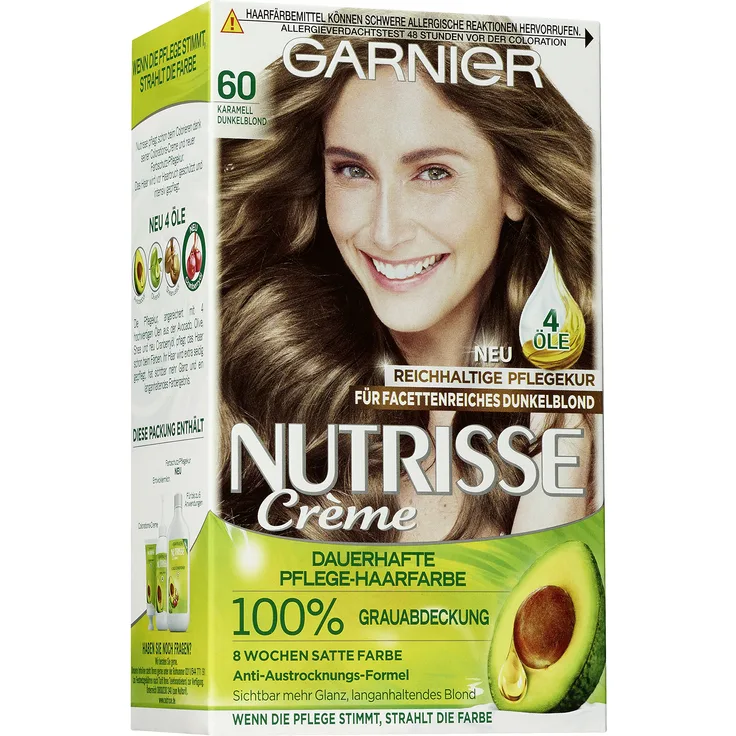 Garnier Nutrisse Creme Coloration Karamell Dunkelblond 60 Färbung 3Er Pack 3 x 1 Stück