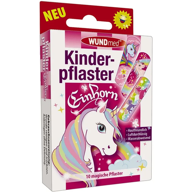 Wundmed Kinderpflaster Einhorn 10er-pack, speziell für Kinder, verkleben nicht mit der Wunde
