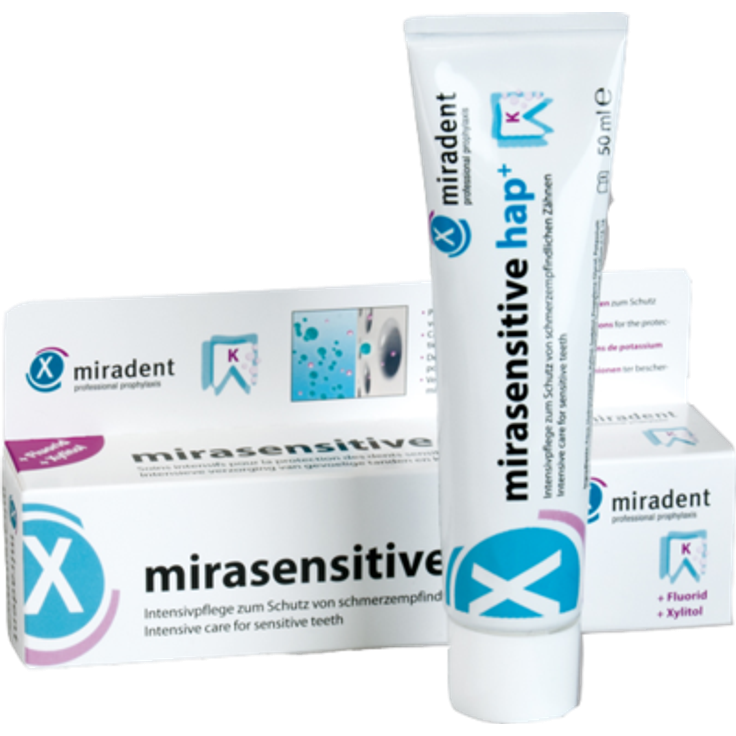 Miradent Zahncreme mirasensitive hap+ 50 ml, Intensivpflege zum Schutz von schmerzempfindlichen Zähnen