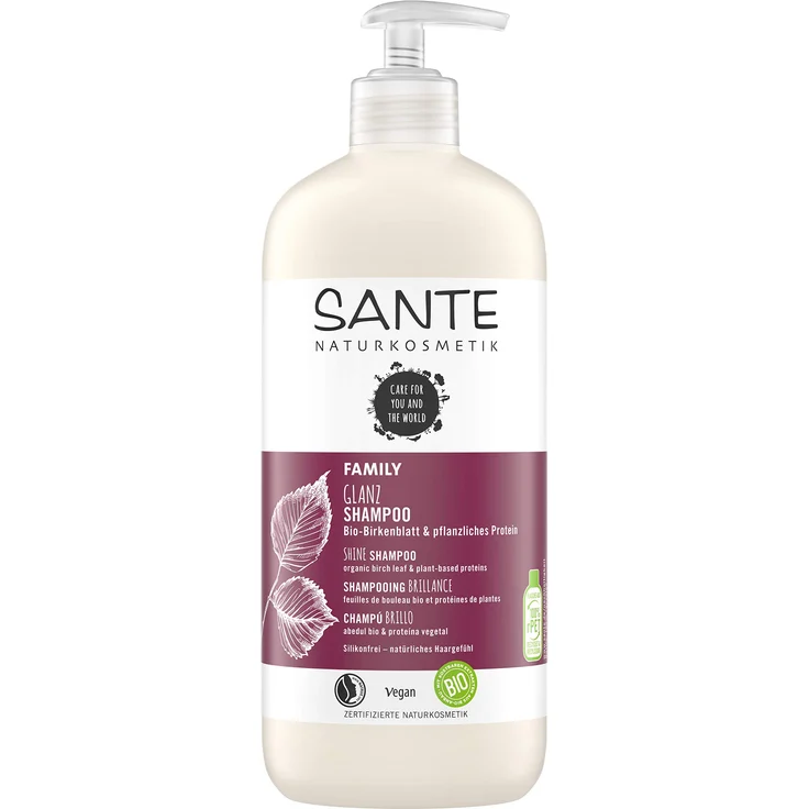 Sante Naturkosmetik glanz Shampoo Bio-Birkenblatt & Pflanzliches Protein Natürliche Haarpflege Für glänzendes Haar Vom Ansatz Bis In Die Spitzen Mit Pumpspender Vegan 500 ml – Bild 1