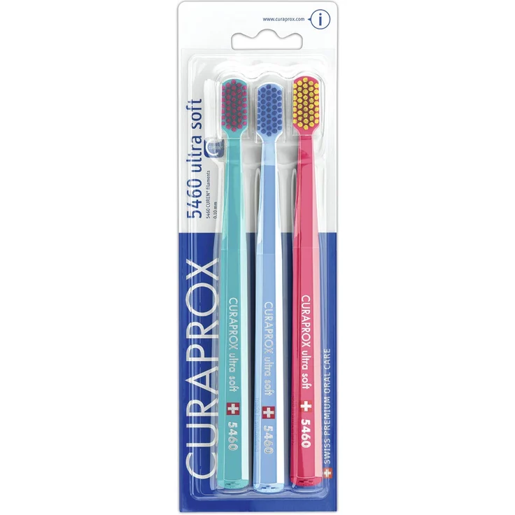 Curaprox CS5460 Handzahnbürste ultra soft, 3 Stück, farblich sortiert, Farbe nicht wählbar, sehr weiche Zahnbürste - Preisvergleich – Bild 1