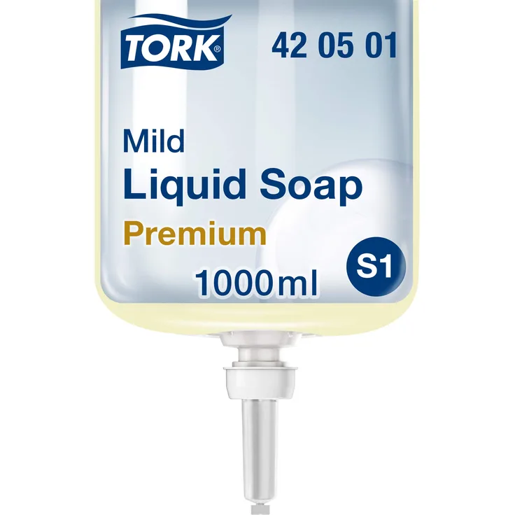 Tork 420501 milde Flüssigseife Premium für Tork S1 Seifenspendersysteme Milde Handseife pH-hautneutral für weiche und hygienisch gepflegte Hände 1000 ml für Alle Hauttypen geeignet