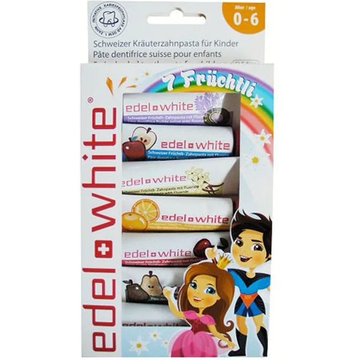Edel&White 7-Früchtli Kinder 7 x 9,4 ml, mit Whitening-Effekt für eine sanfte Zahnaufhellung