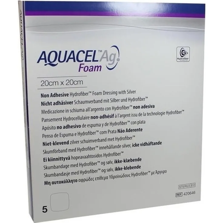 ConvaTec Aquacel Ag Foam nicht adhäsiv 20x20 cm Verband 5 St.