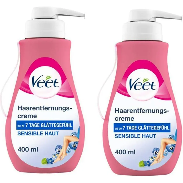 Veet Sensitive Haarentfernungscreme für seidig glatte Haut 2 x 400 ml mit Spatel - Veet