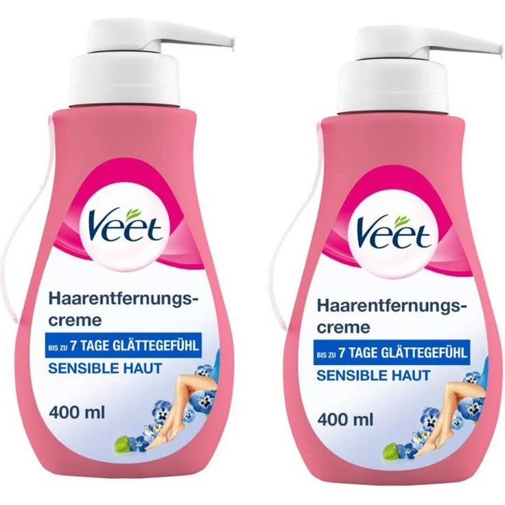 Veet Sensitive Haarentfernungscreme für seidig glatte Haut 2 x 400 ml mit Spatel - Veet
