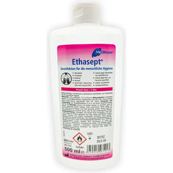 Meditrade Ethasept Händedesinfektionsmittel 500 ml, schnell und umfassend wirksam
