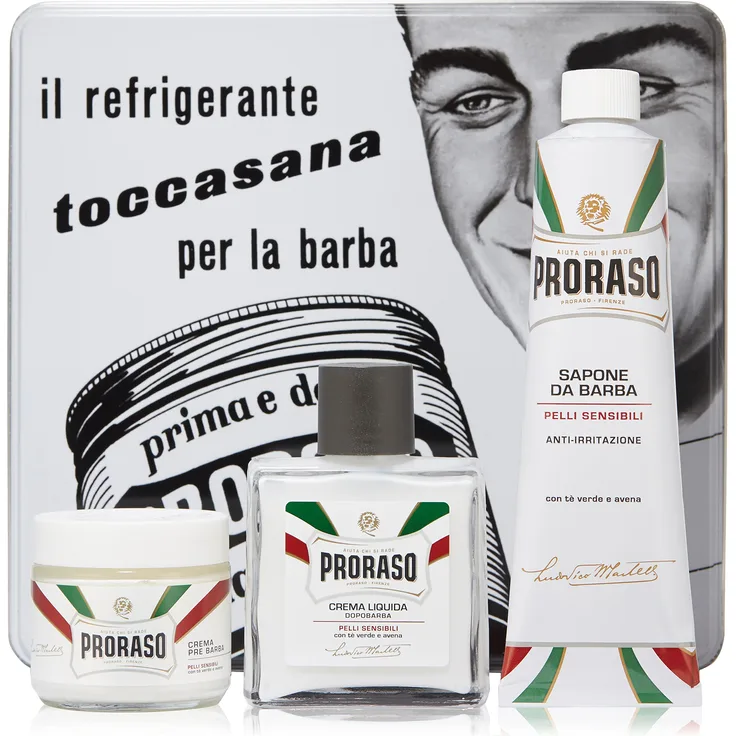 Proraso Vintage Selection Toccasana x3 Weiss Sensitive inkl. Rasiercreme, Rasierseife, Pflegebalm
