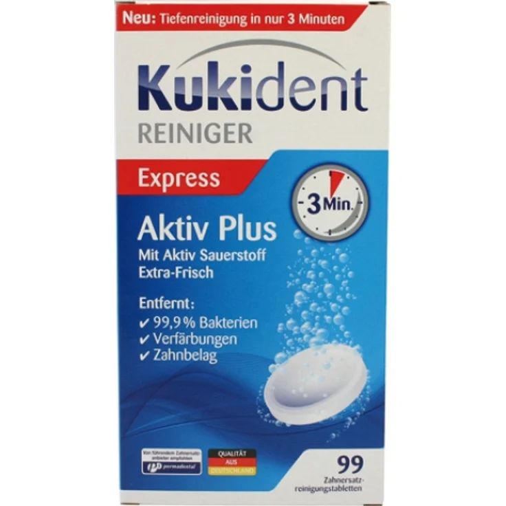 Kukident Aktiv Plus 99er, mit Aktiv-Sauerstoff, etxra frisch, gegen Zahnbelag – Bild 1