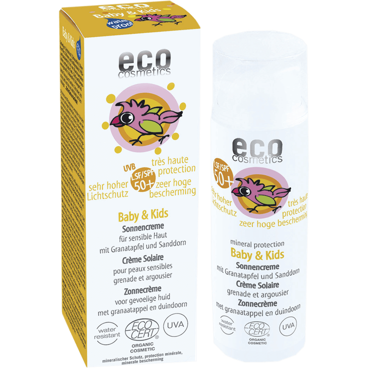 eco cosmetics Baby Sonnencreme LSF50, wasserfest, vegan, ohne Mikroplastik, Naturkosmetik für Gesicht und Körper 50ml – Bild 1