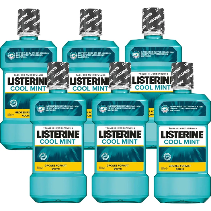 Listerine Cool Mint Mundspülung Mundwasser mit intensivem Minzgeschmack antibakteriell für gesundes Zahnfleisch 6 x 600 ml Mundspülung