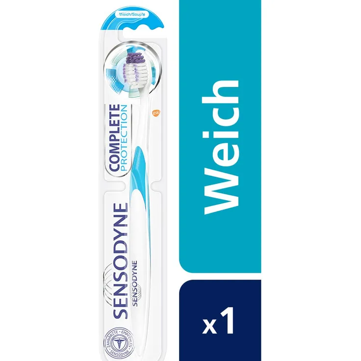 Sensodyne Complete Protection weich Zahnbürste, weich, 1 Stück, speziell entwickelt für Menschen mit schmerzempfindlichen Zähnen, farblich sortiert