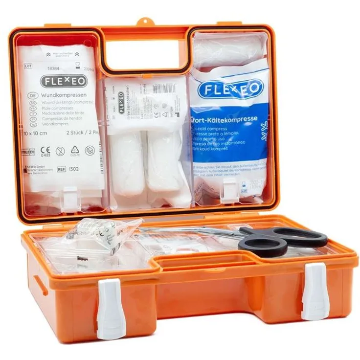Flexeo Erste-Hilfe-Koffer DIN13157 orange inkl. Wandhalterung zur einfachen Montage