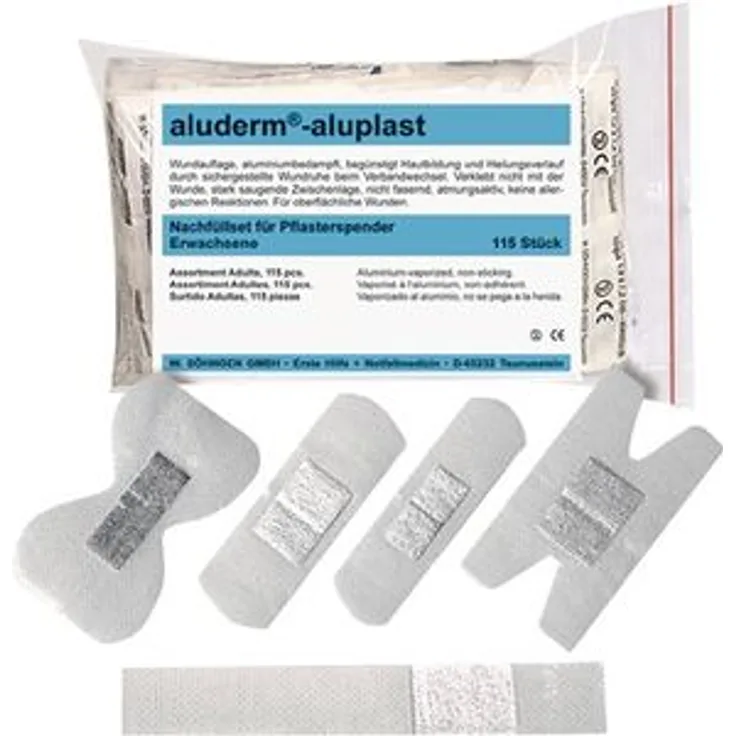Söhngen Nachfüllset für Pflasterspender aluderm (komplett mit 115 Pflaster, Wundpflaster elastisch in verschiedenen Größen) 1009916