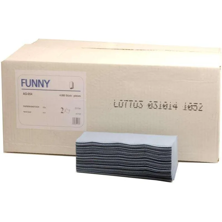 FUNNY Papierhandtücher blau, 2 lagig, Zickzackfalzung, 22,5 x 21 cm 1 Karton 4000 Stück