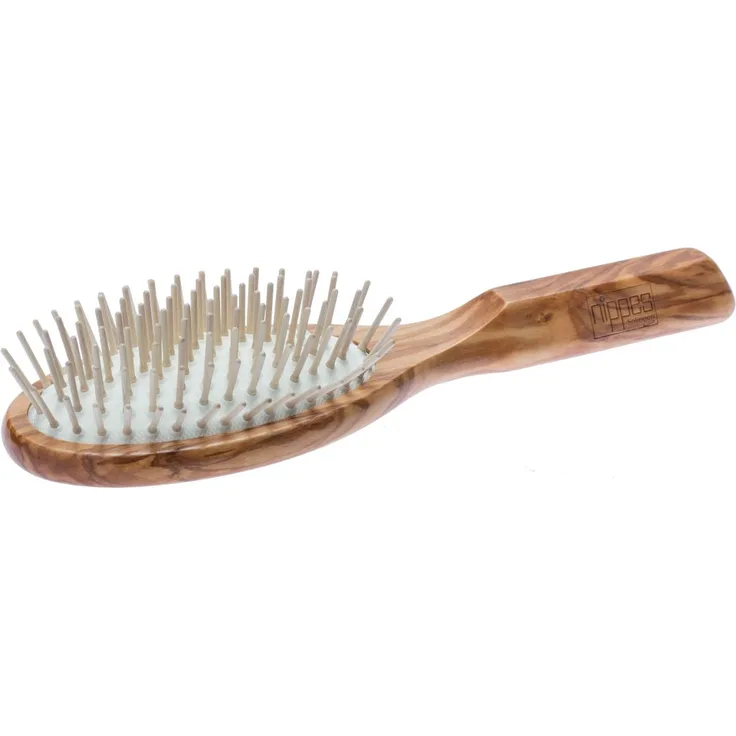 Nippes Olivia Pneumatik-Haarbürste, Olivenholz, Holzstifte, Groß Oval