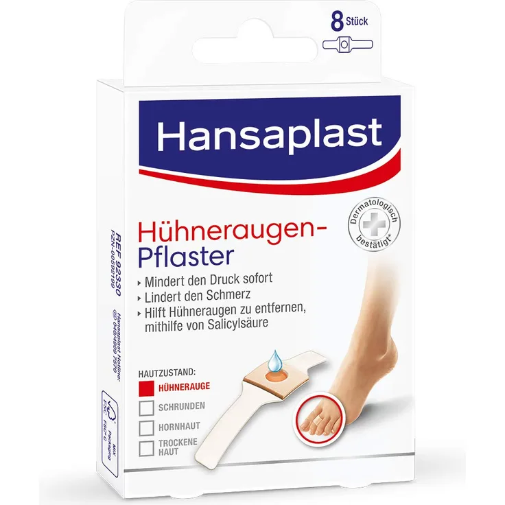 Hansaplast Hühneraugen Pflaster 1er Pack (1 x 8 Stück), Heftpflaster zur Entfernung von Hühneraugen, schmerzlindernde Fußpflaster mit sicherem Halt