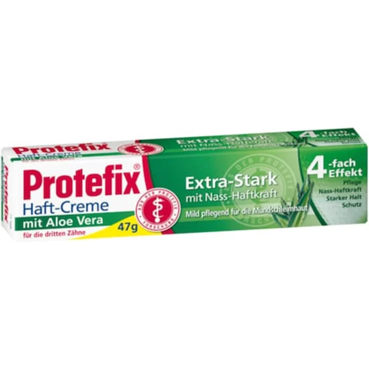 Protefix Haft-Creme mit Aloe Vera für Zahnprothesen - Haftmittel mit extra starkem Halt für den ganzen Tag - mit Aloe Vera für milde Pflege - 1 x 47 g Haftcreme
