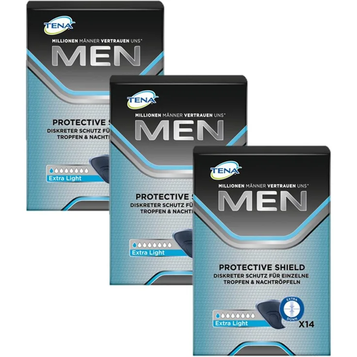 Tena Men Protective Shield Extra Light für leichte Blasenschwäche / Inkontinenz 3er Pack (3 x 14 Stück)