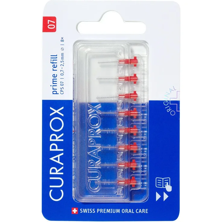 Curaprox CPS 07 prime Interdentalbürsten Refill 8 Stück, zur gründlichen Zahnzwischenraumreinigung